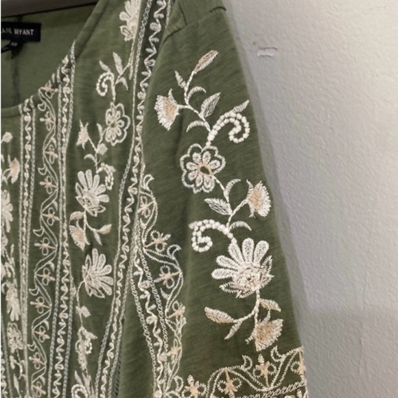 Lane Bryant Womens Embroidered Shirt 26/28 Green Jersey Knit Ladies - Picture 6 of 11